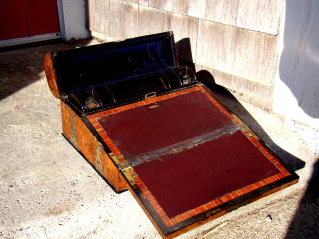 An English Victorian brass mounted burl walnut writing box circa 1870 — image 4